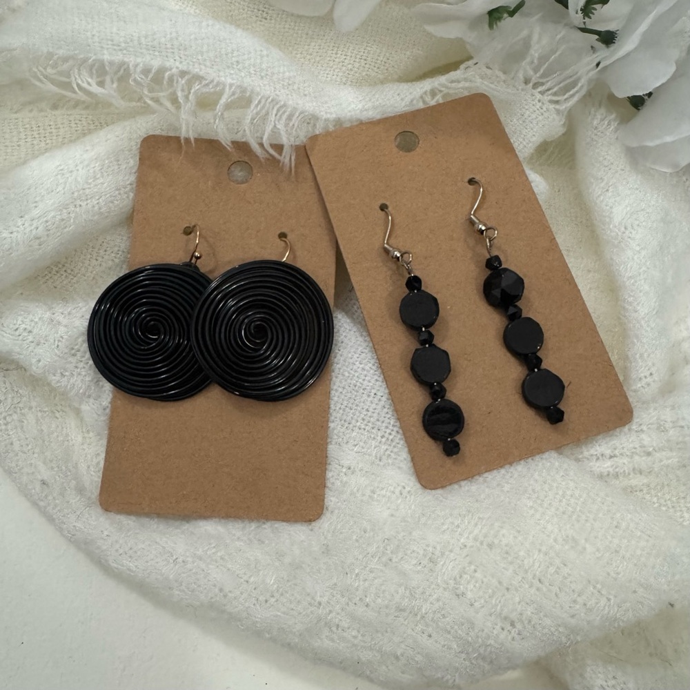 Two Pair Black Earrings Quirky Eclectic Goth Boho